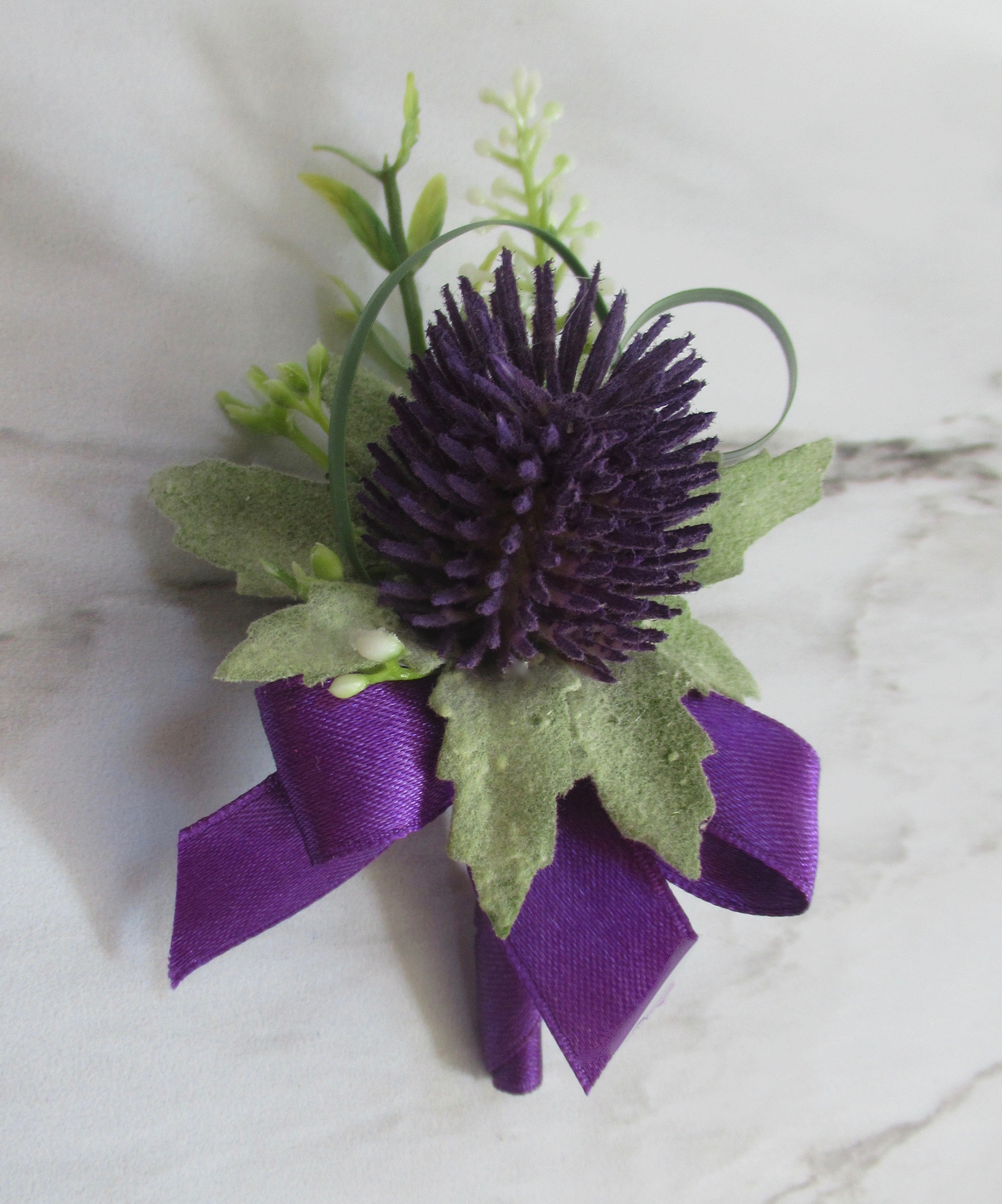 Childs Purple Thistle Buttonhole , scottish buttonholes